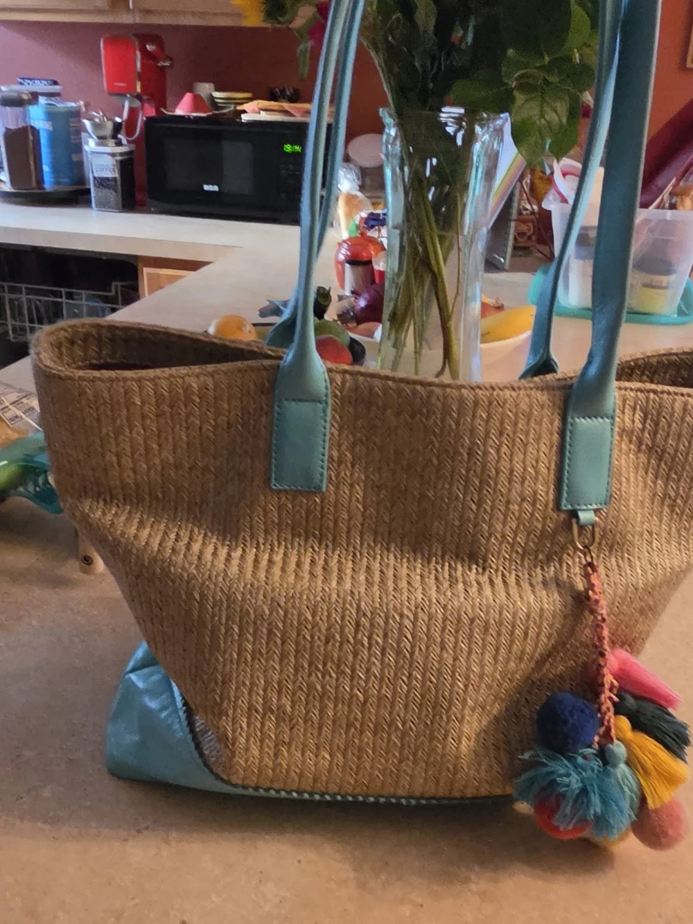 Hobo Shopper Tote with Pom-Pom Charm EUC